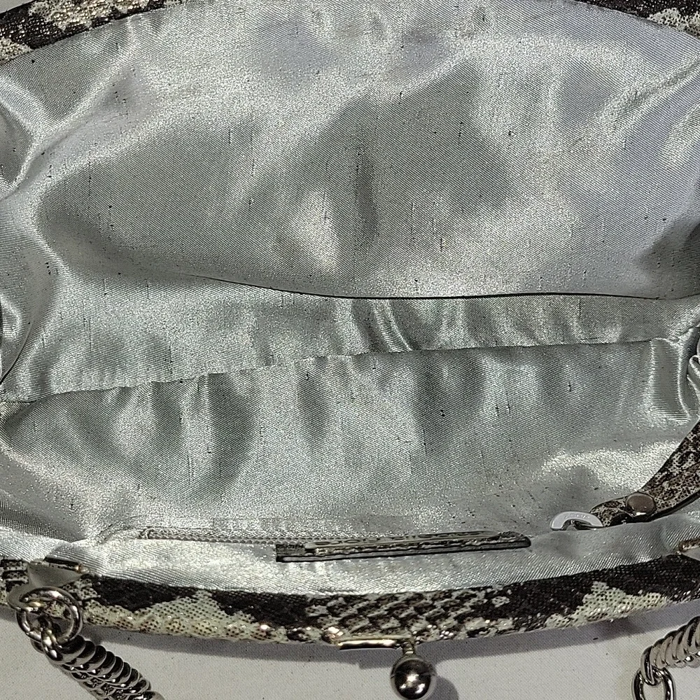Isabella Fiore Metallic Snakeskin Pattern Clutch with Chain Strap